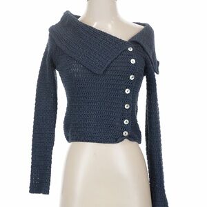 Zara Dark Navy Crochet Button-Front Women’s Sweater